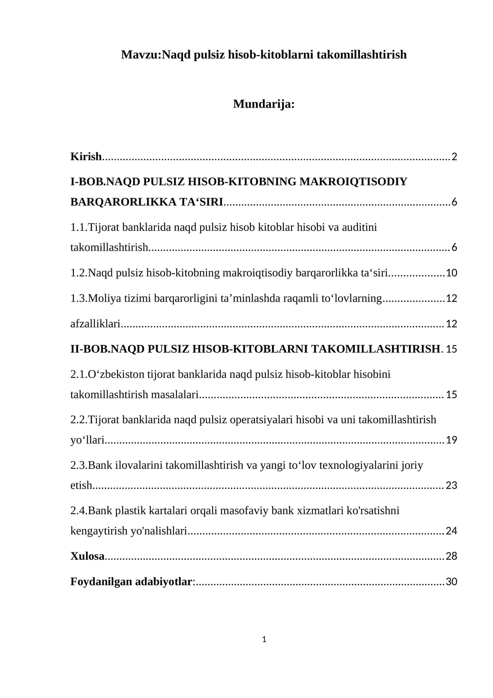 Naqd pulsiz hisob-kitoblarni takomillashtirish