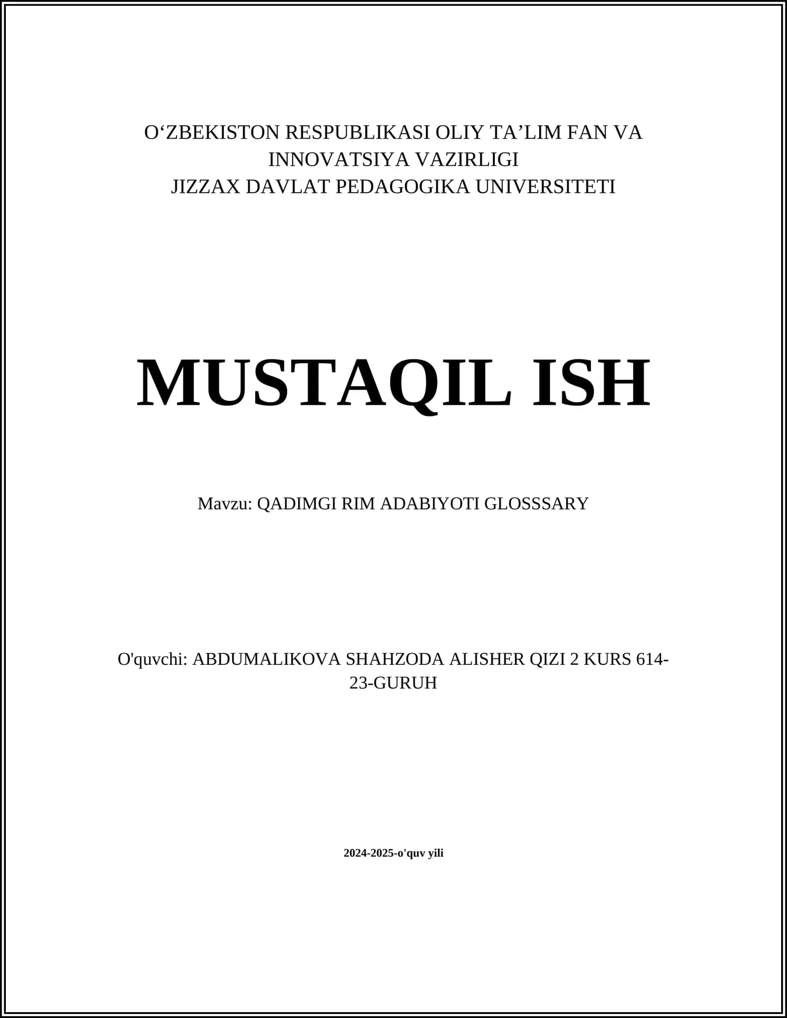 QADIMGI RIM ADABIYOTI GLOSSSARY
