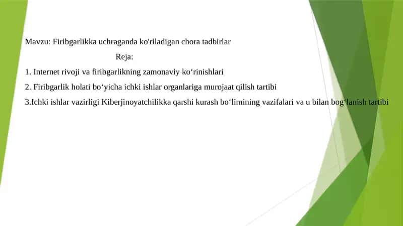 Firibgarlikka uchraganda ko'riladigan chora tadbirlar