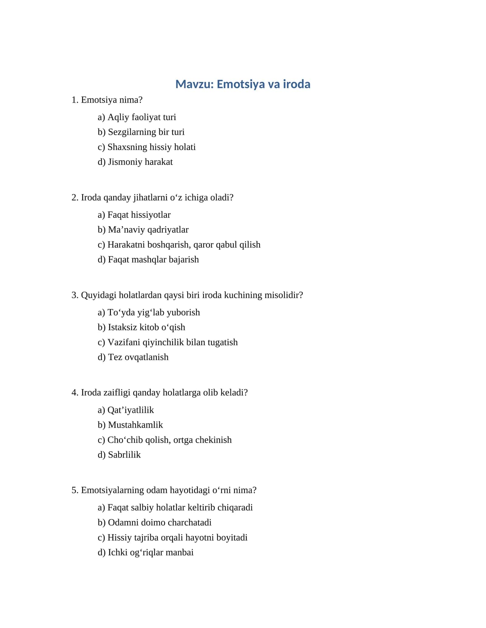 Emotsiya va iroda