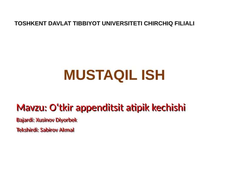 Oʻtkir appenditsita tipik kechishi