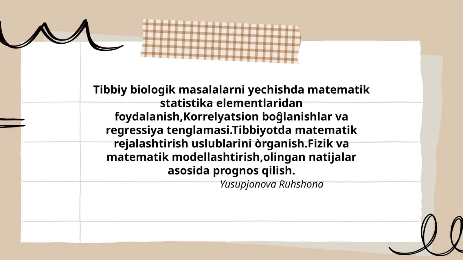 Tibbiy biologik masalalarni yechishda matematik statistika elementlaridan foydalanish