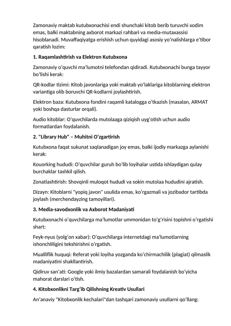 Zamonaviy maktab kutubxonachisi