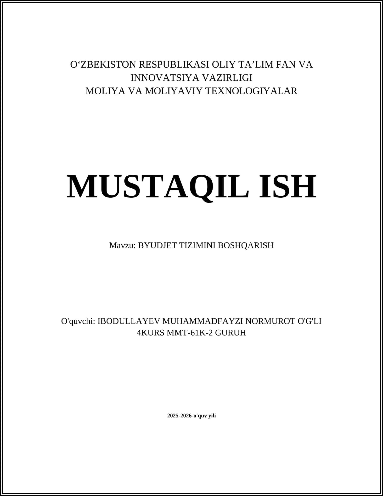 BYUDJET TIZIMINI BOSHQARISH