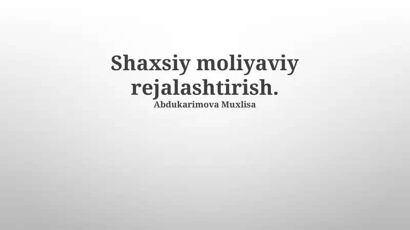 Shaxsiy Moliyaviy Rejalashtirish