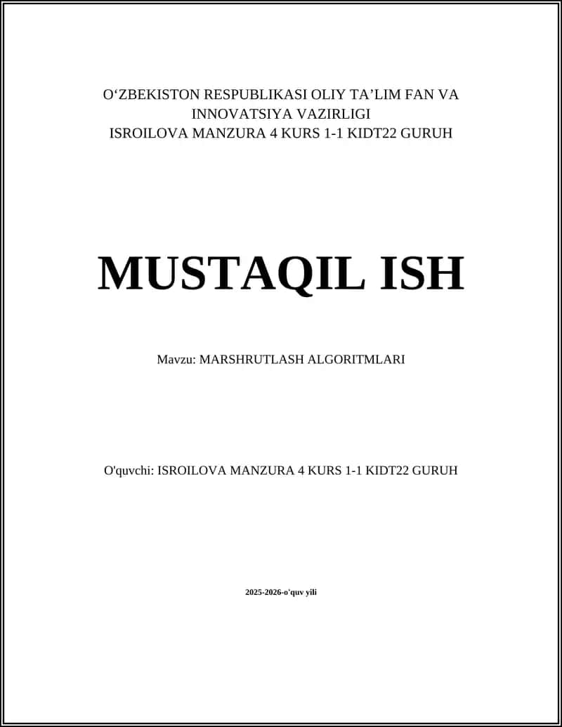 MARSHRUTLASH ALGORITMLARI