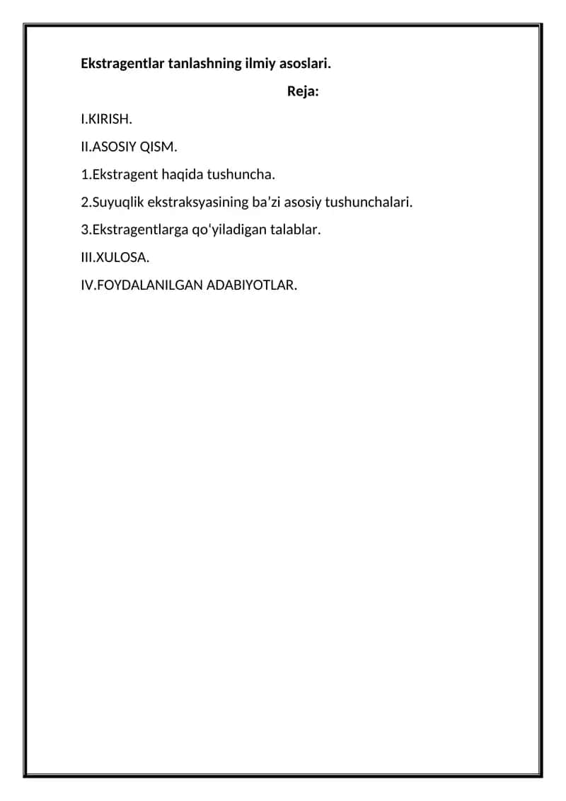 Ekstragentlar tanlashning ilmiy asoslari