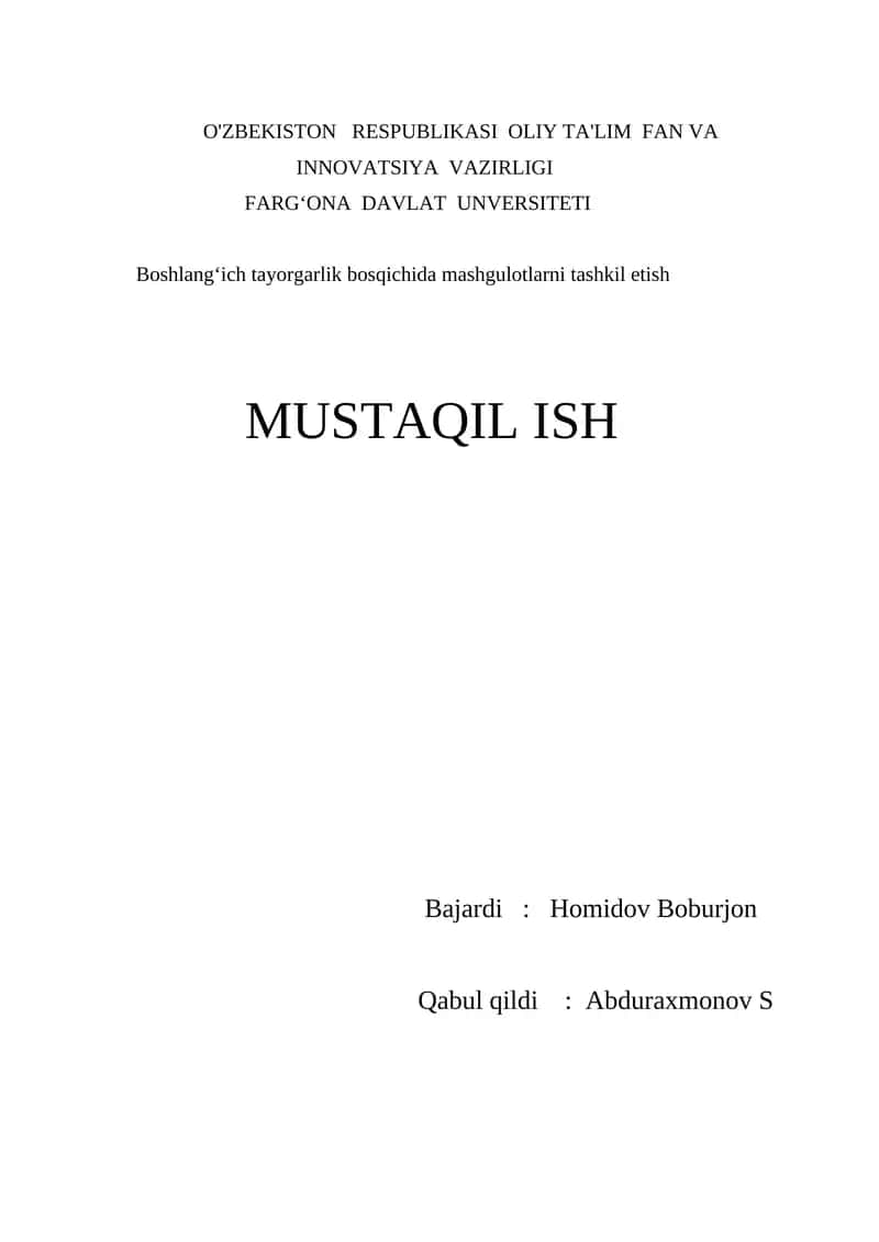 Boshlangʻich tayorgarlik bosqichida mashgulotlarni tashkil etish