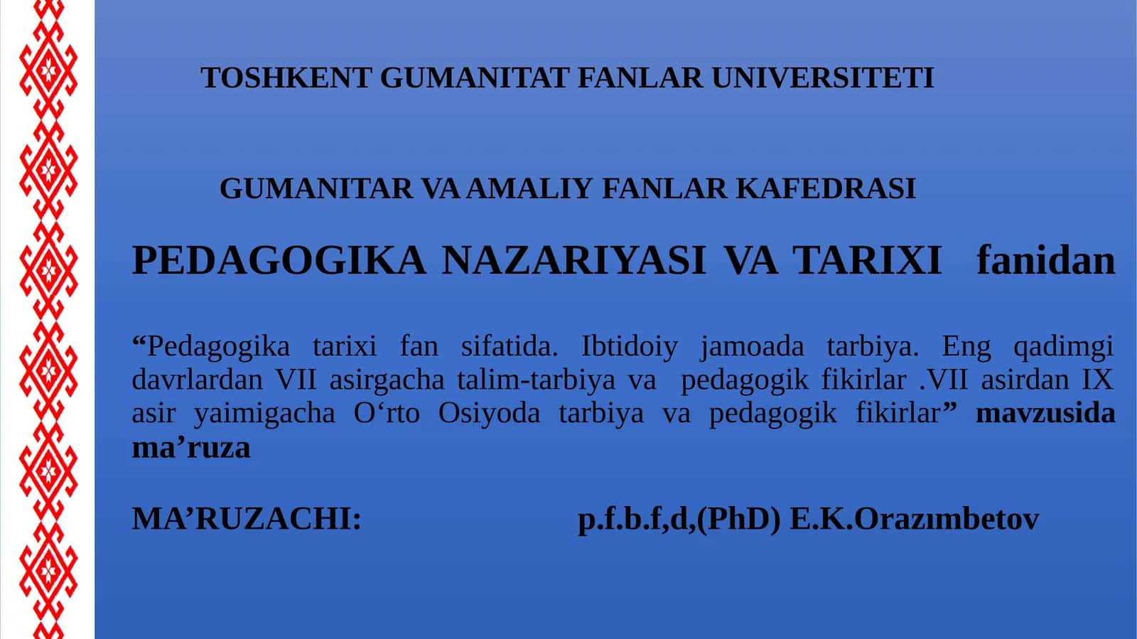 Pedagogika Tarixi Fan Sifatida