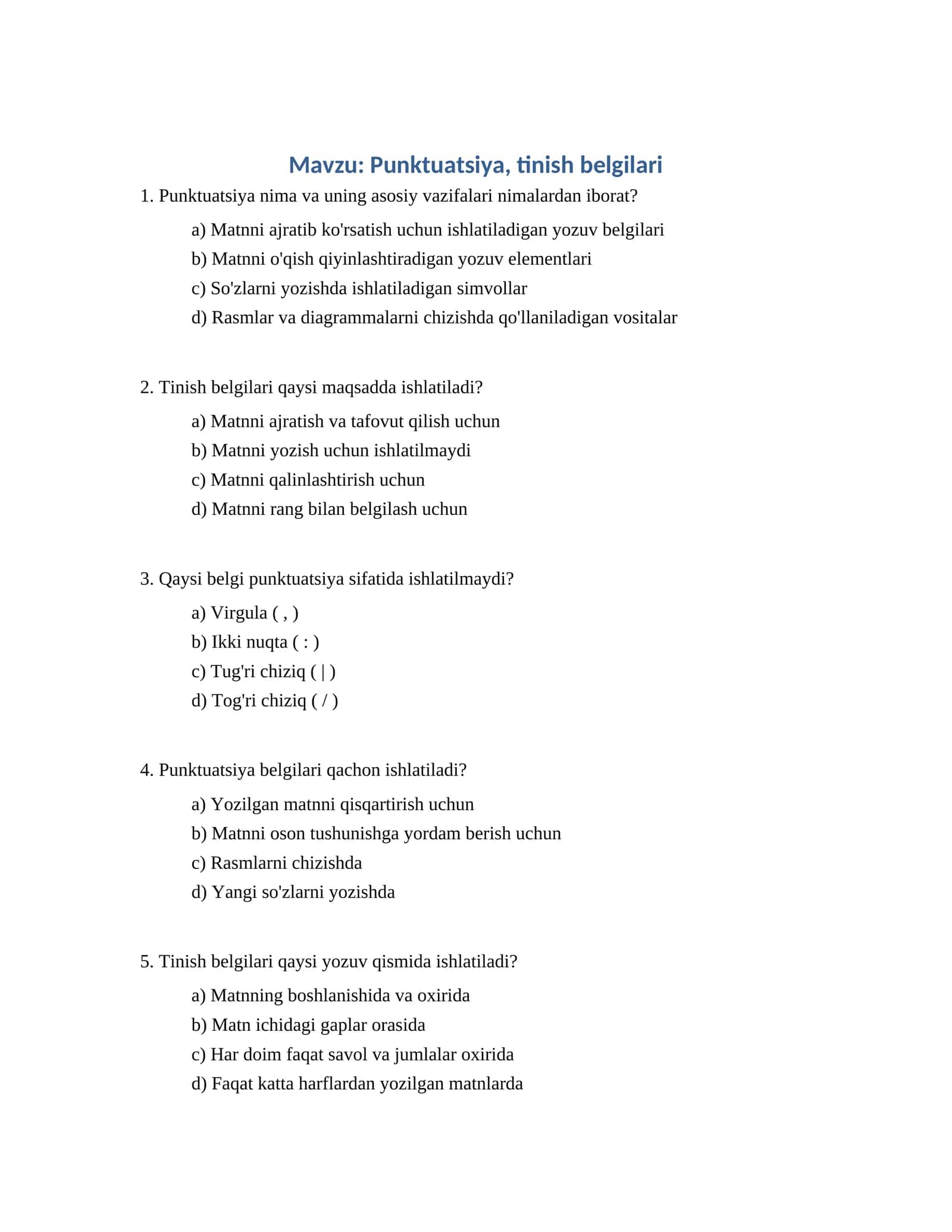 Punktuatsiya, tinish belgilari