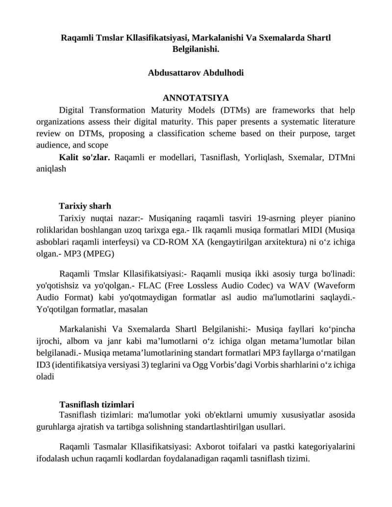 Raqamli Tmslar Kllasifikatsiyasi, Markalanishi Va Sxemalarda Shartl Belgilanishi