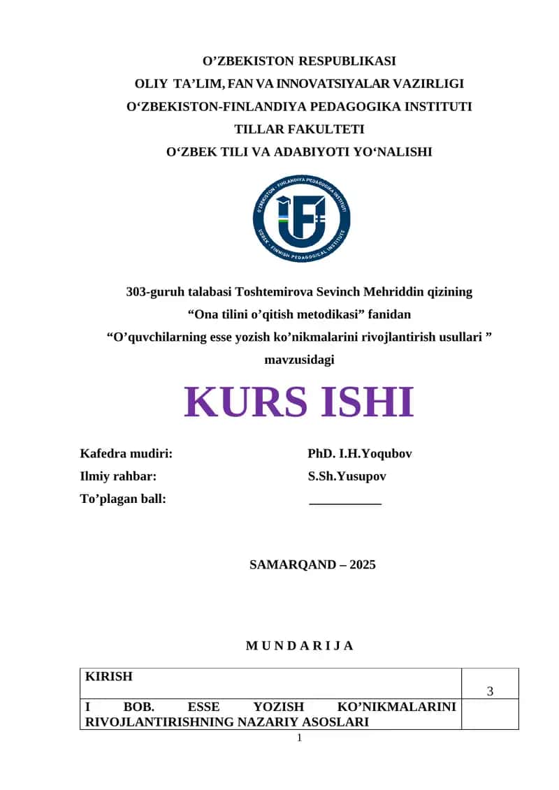"Esse yozish ko’nikmalarini rivojlantirish usullari"