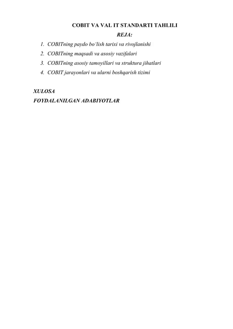 COBIT VA VAL IT STANDARTI TAHLILI