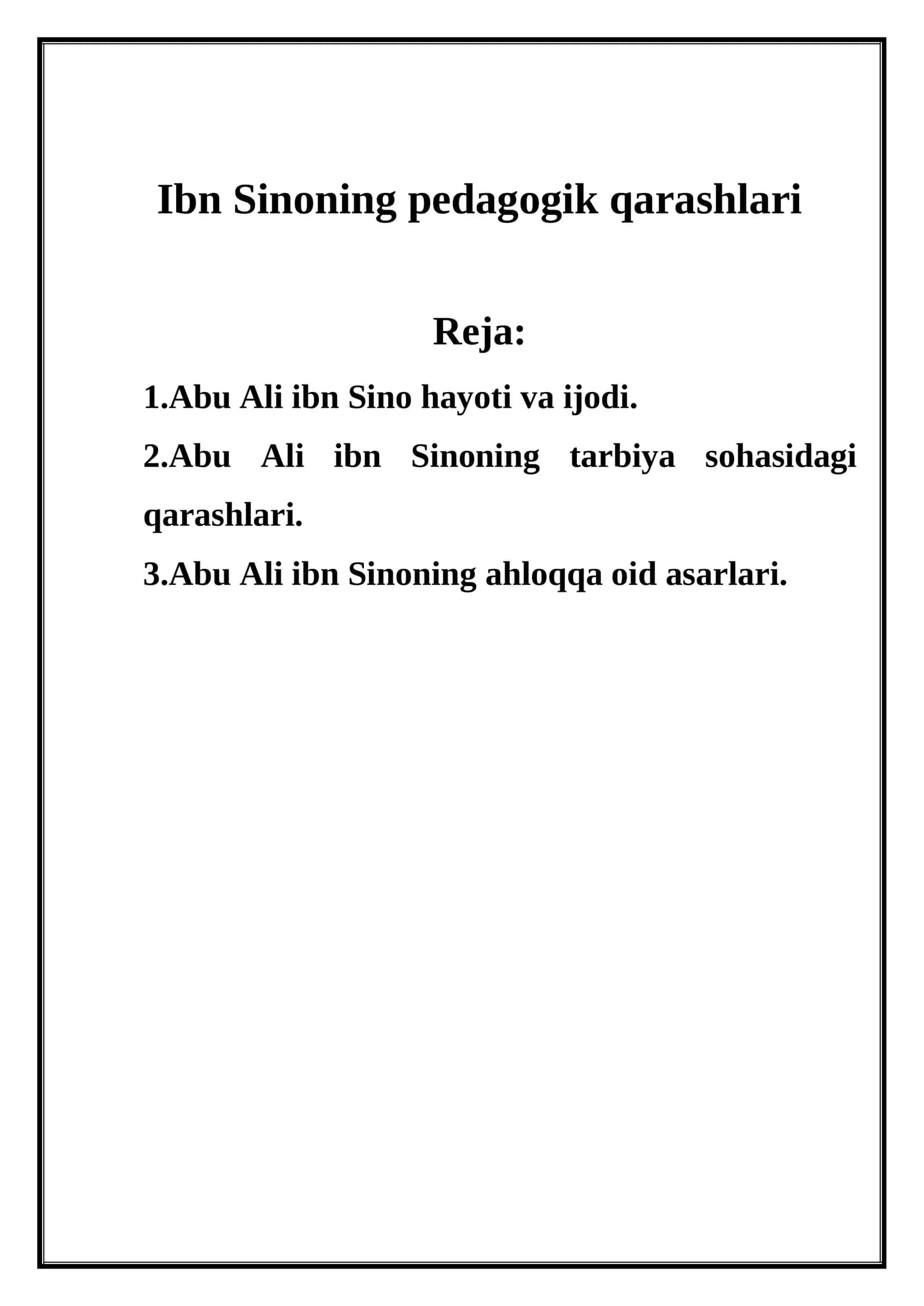 Ibn Sinoning pedagogik qarashlari