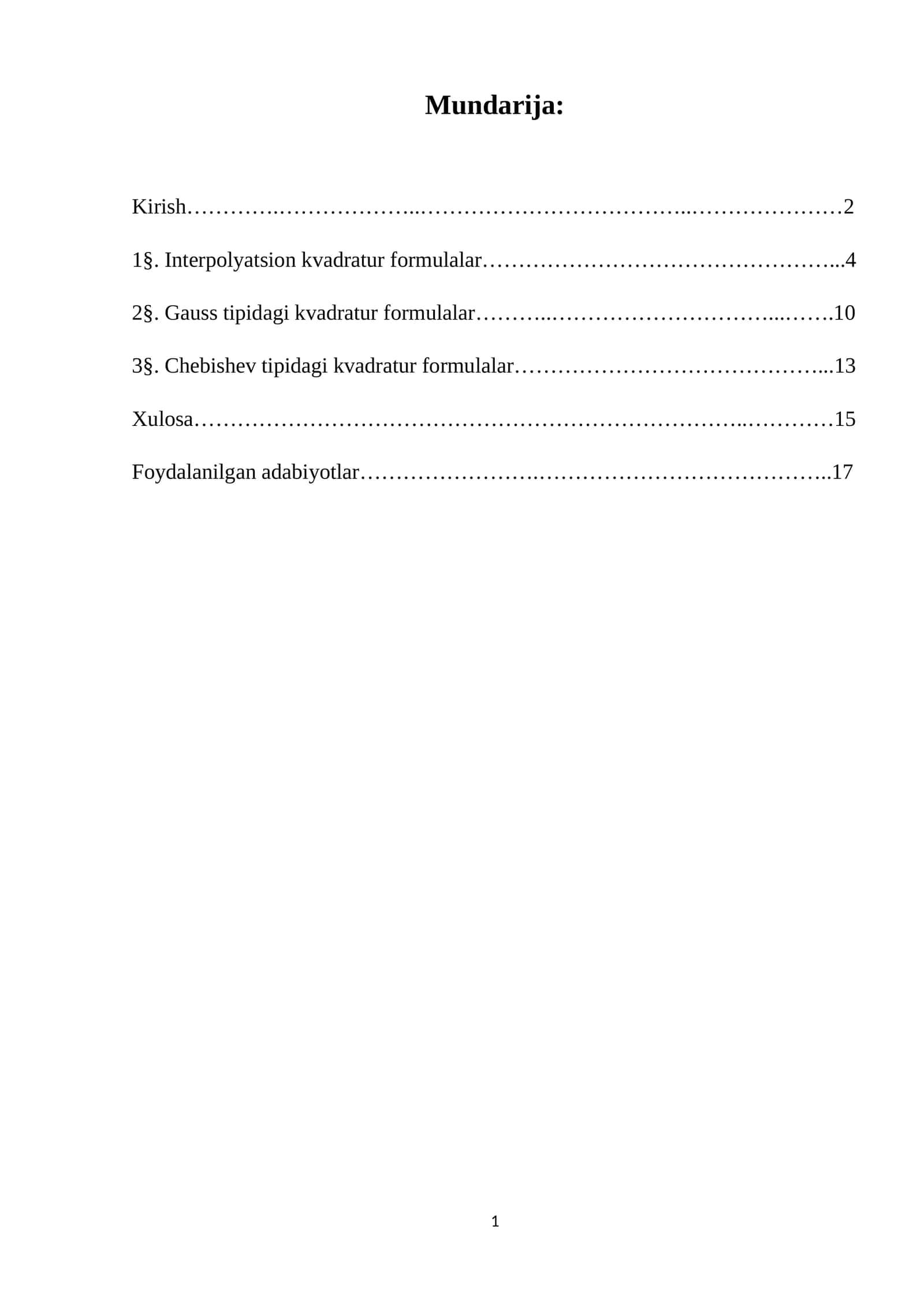 Interpolyatsion kvadratur formulalar