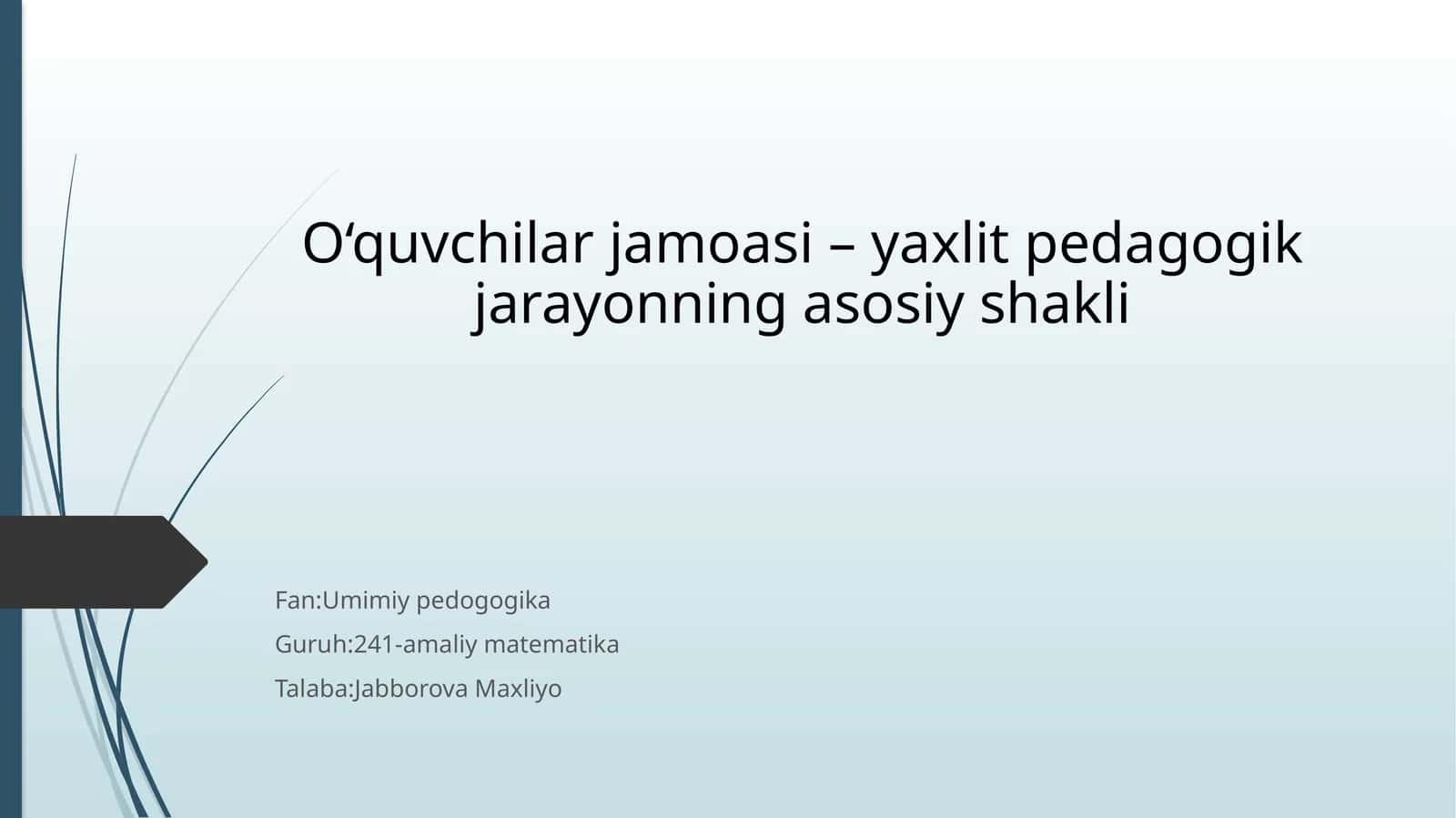 O‘quvchilar jamoasi – yaxlit pedagogik jarayonning asosiy shakli