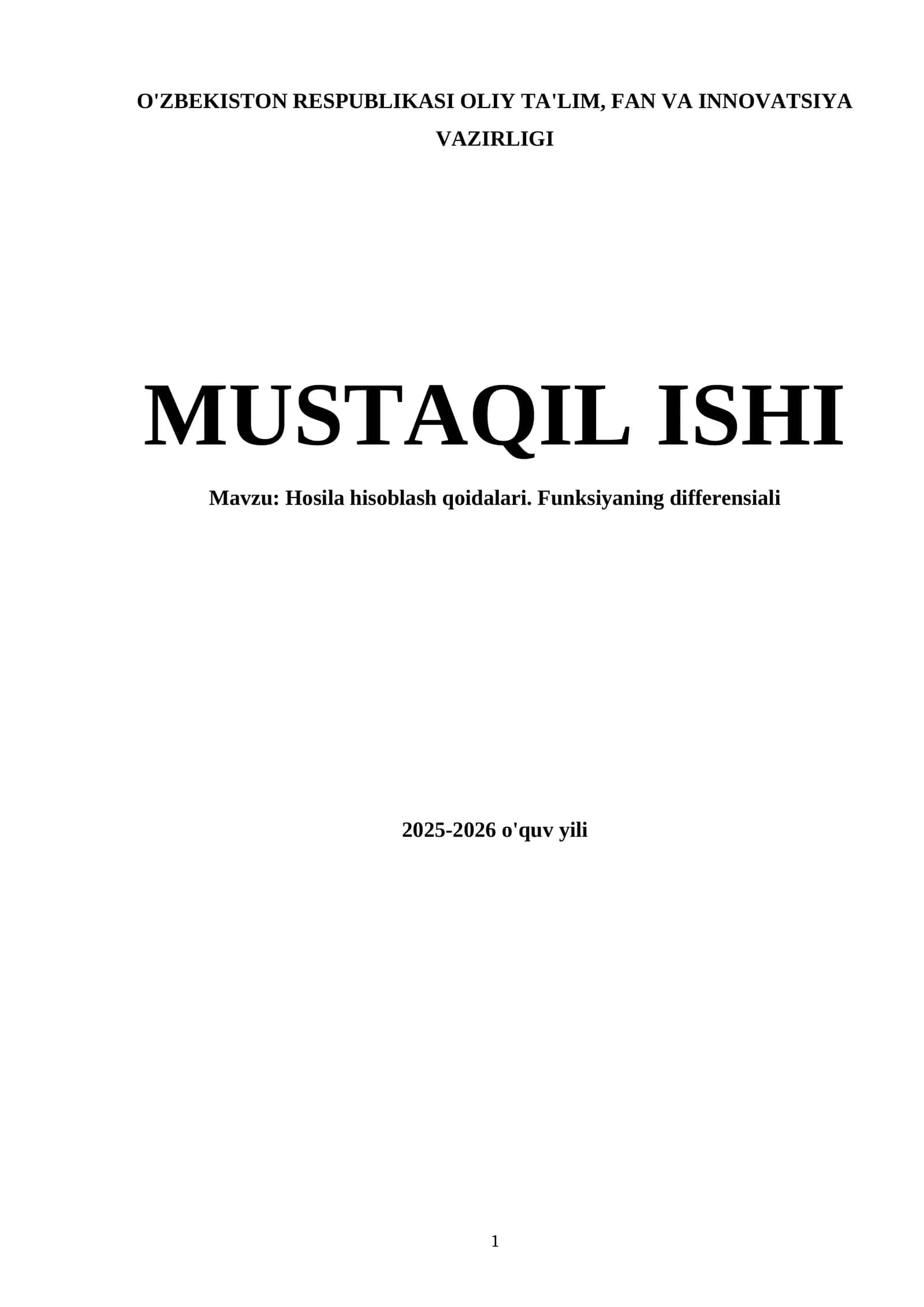 Hosila hisoblash qoidalari. Funksiyaning differensiali