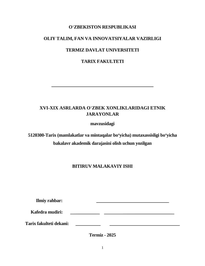 XVI-XIX ASRLARDA OʻZBEK XONLIKLARIDAGI ETNIK JARAYONLAR
