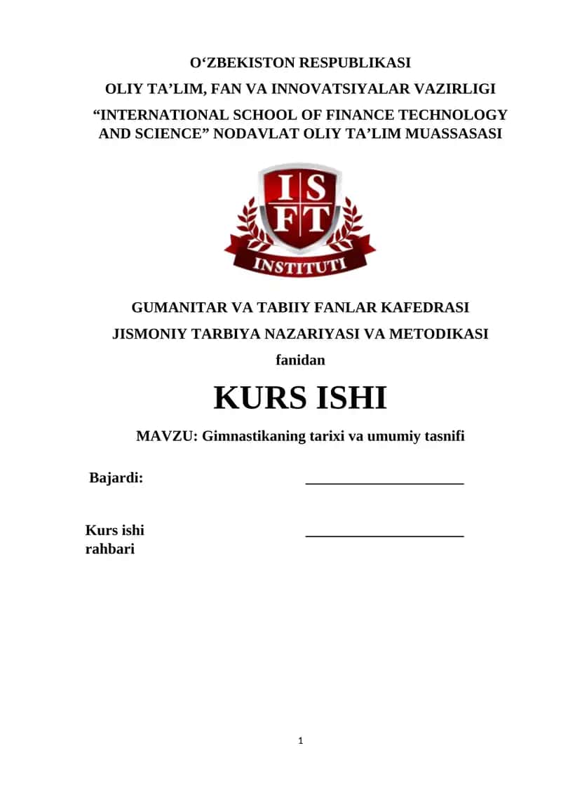 Gimnastikaning tarixi va umumiy tasnifi