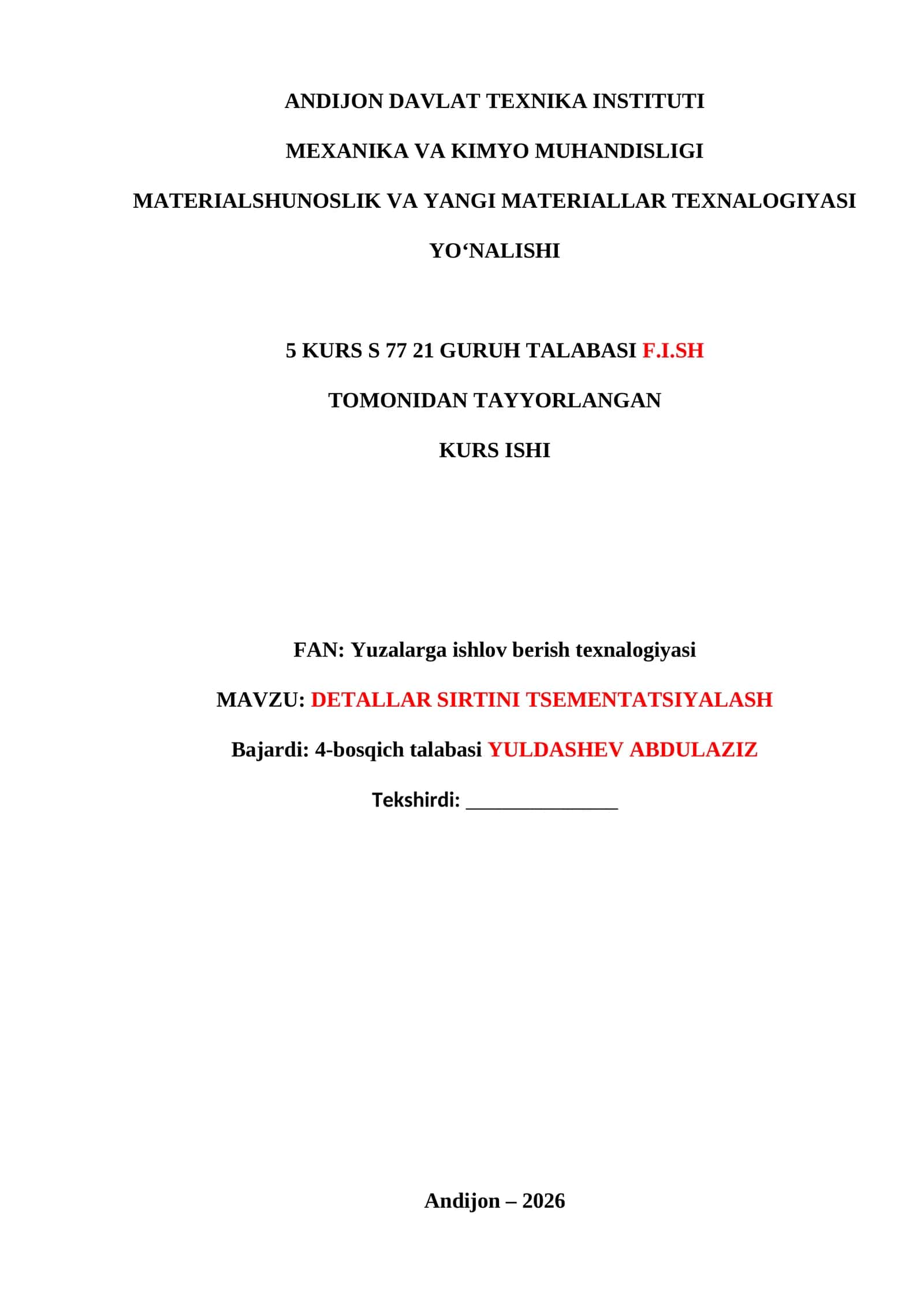DETALLAR SIRTINI TSEMENTATSIYALASH