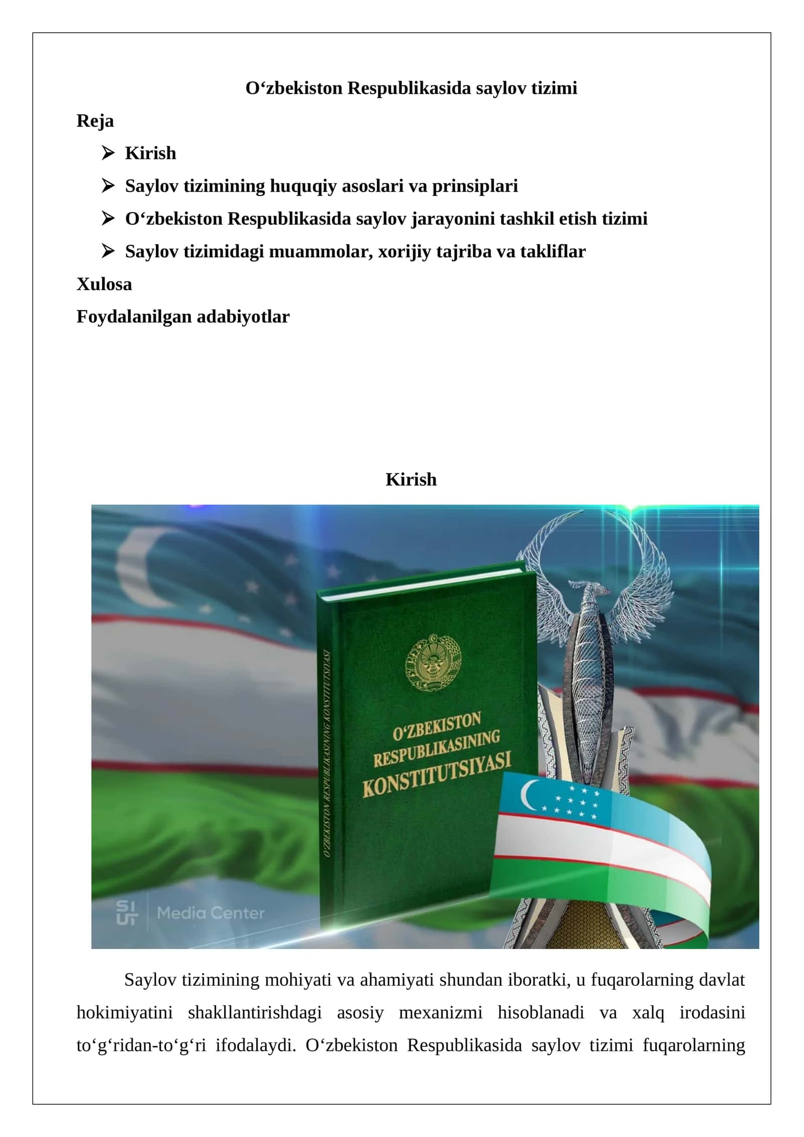 O‘zbekiston Respublikasida saylov tizimi