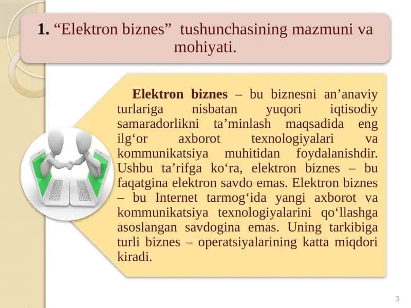 Elektron biznes amalga oshirishning asosiy sohalari