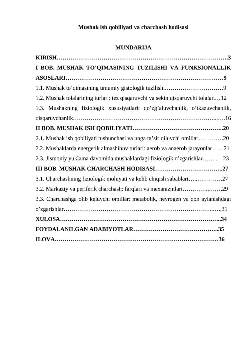 Mushak ish qobiliyati va charchash hodisasi