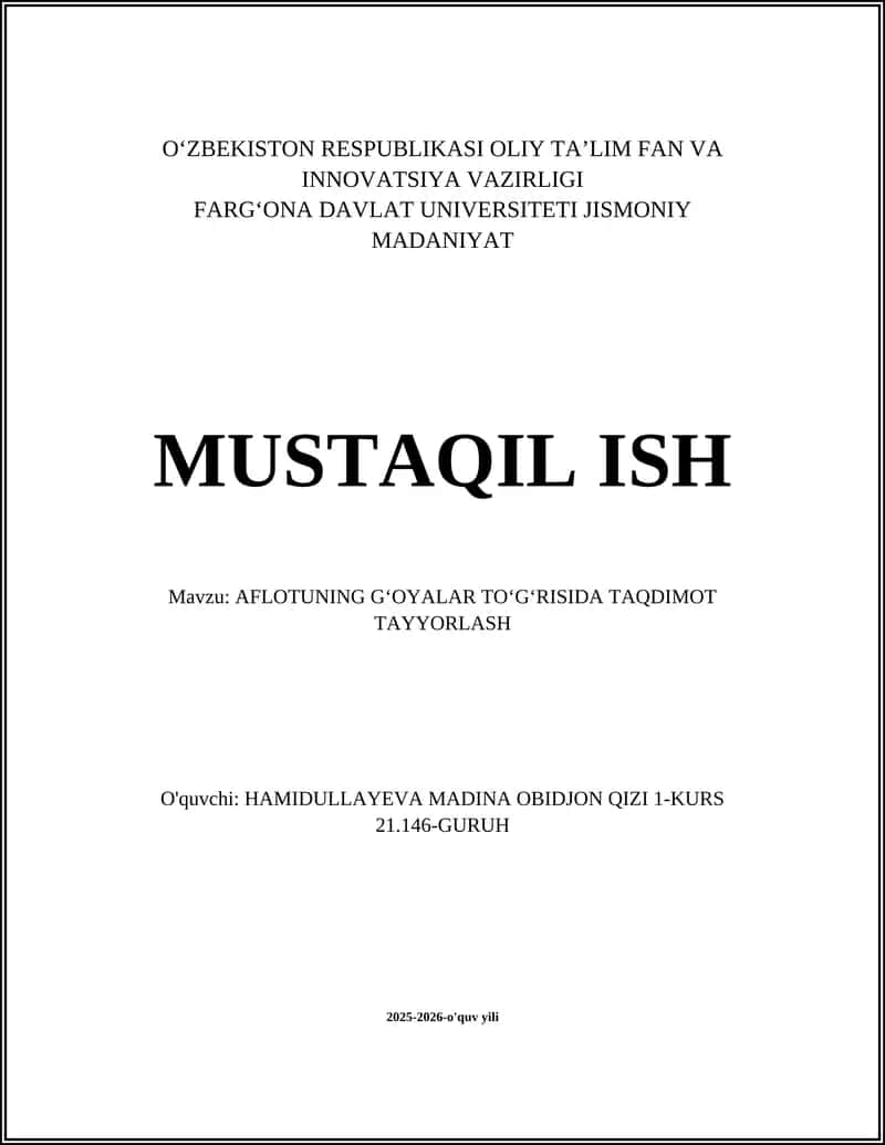 AFLOTUNING G‘OYALAR TO‘G‘RISIDA TAQDIMOT TAYYORLASH