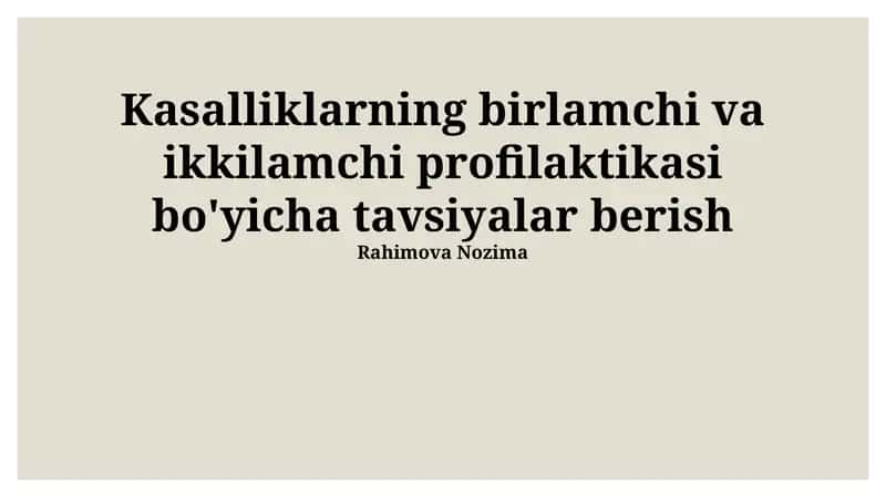 Kasalliklarning Birlamchi Profilaktikasi