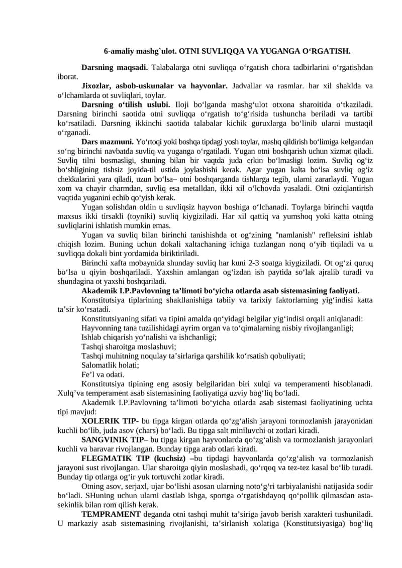Otni suvliqqa va yuganga o‘rgatish