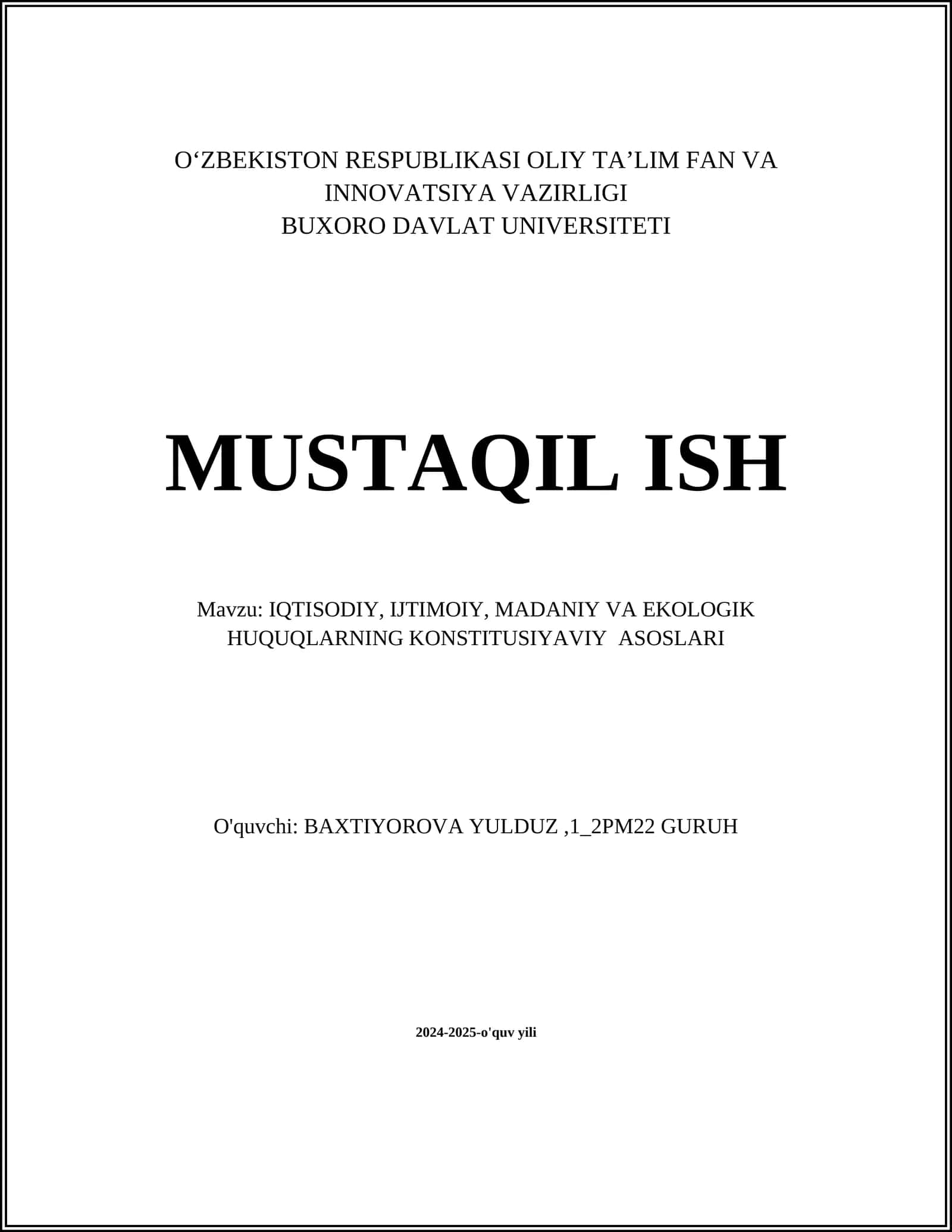 Iqtisodiy huquqlar va erkinliklarning konstitusiyaviy asoslari