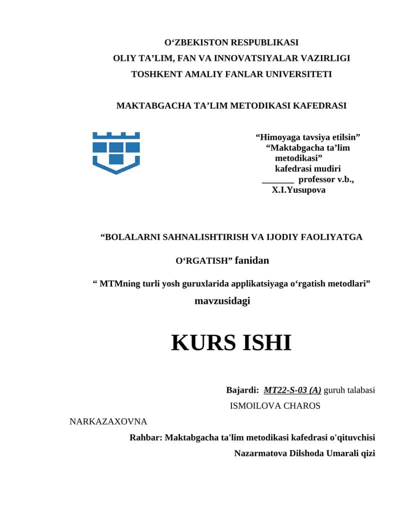 MTMning turli yosh guruxlarida applikatsiyaga o‘rgatish metodlari