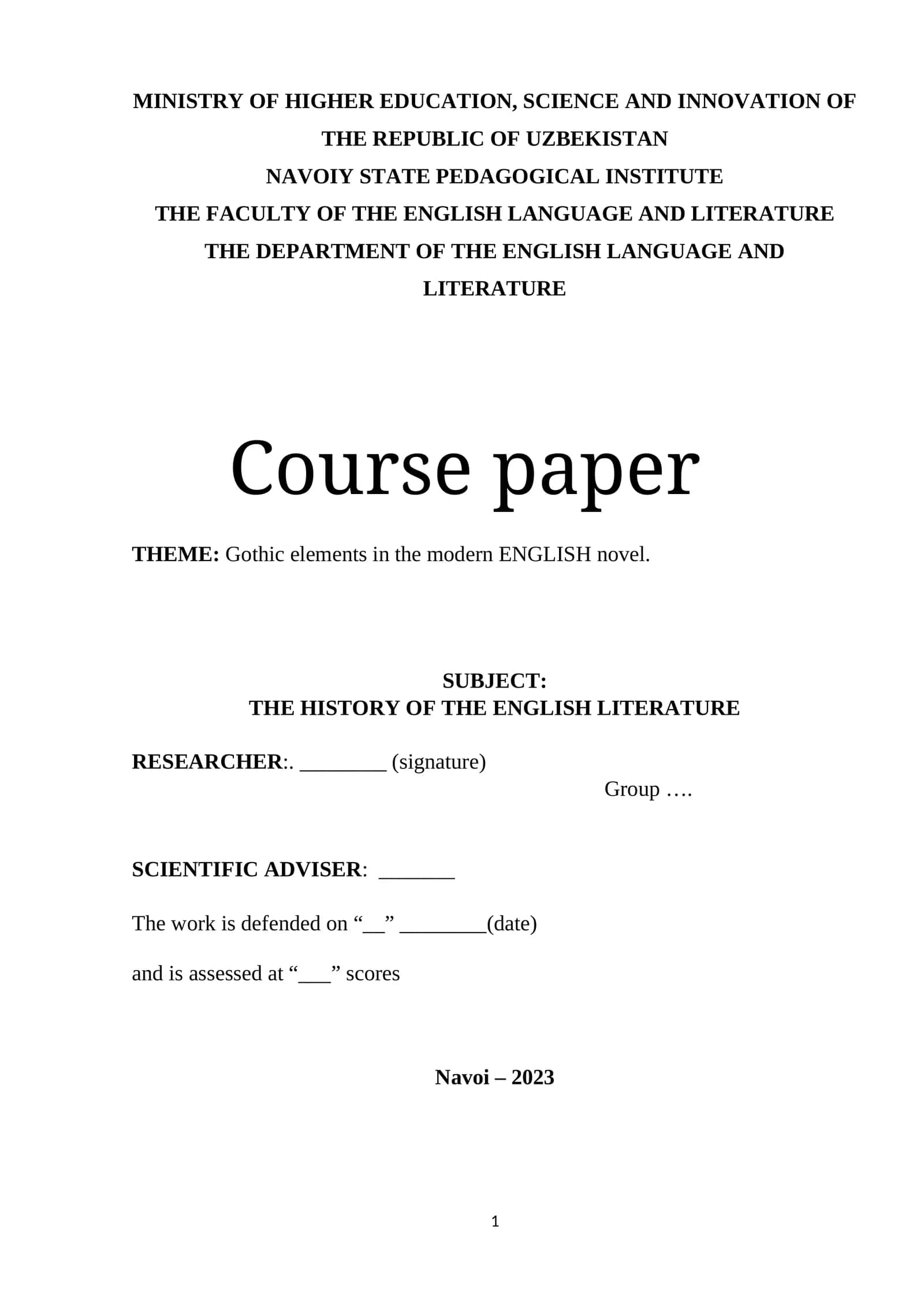 Course paper on Gothic elements in the modern ENGLISH novel