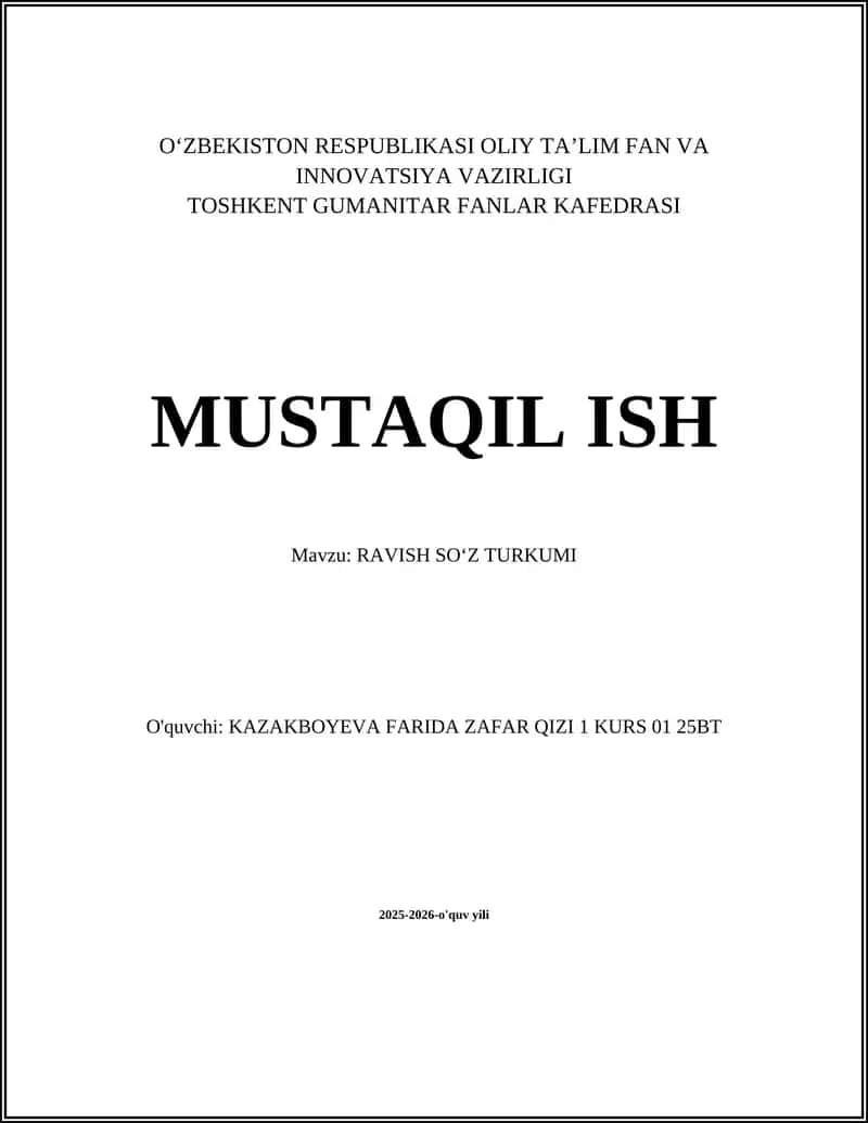 RAVISH SOʻZ TURKUMI