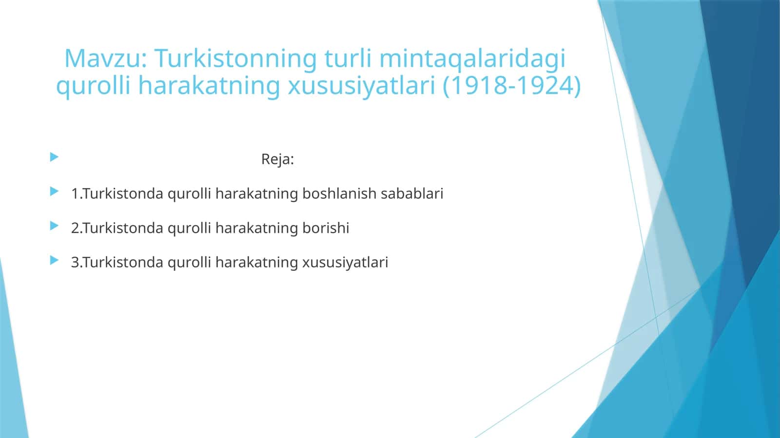 Turkistonning turli mintaqalaridagi  qurolli harakatning xususiyatlari (1918-1924)