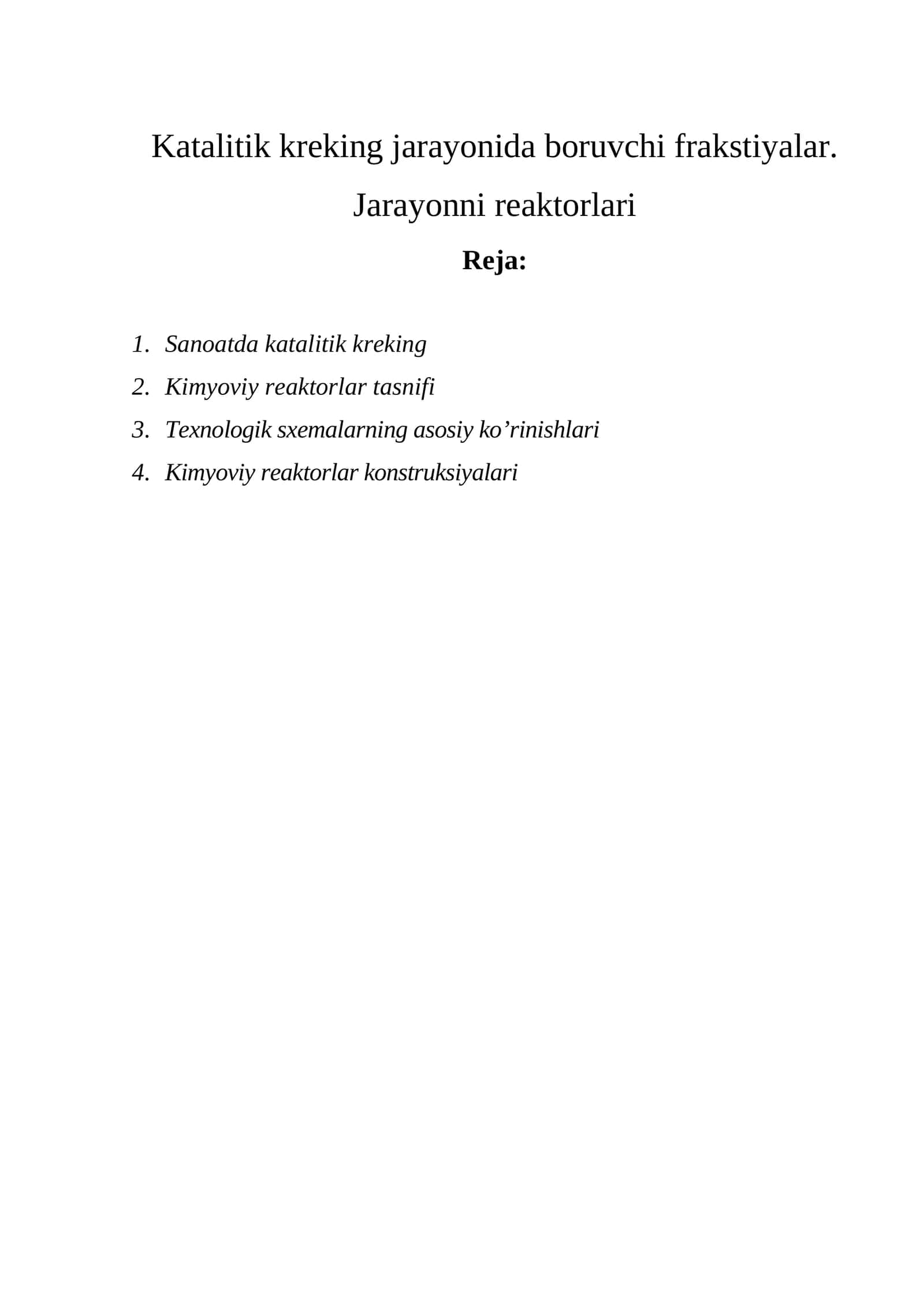 Katalitik kreking jarayonida boruvchi frakstiyalar