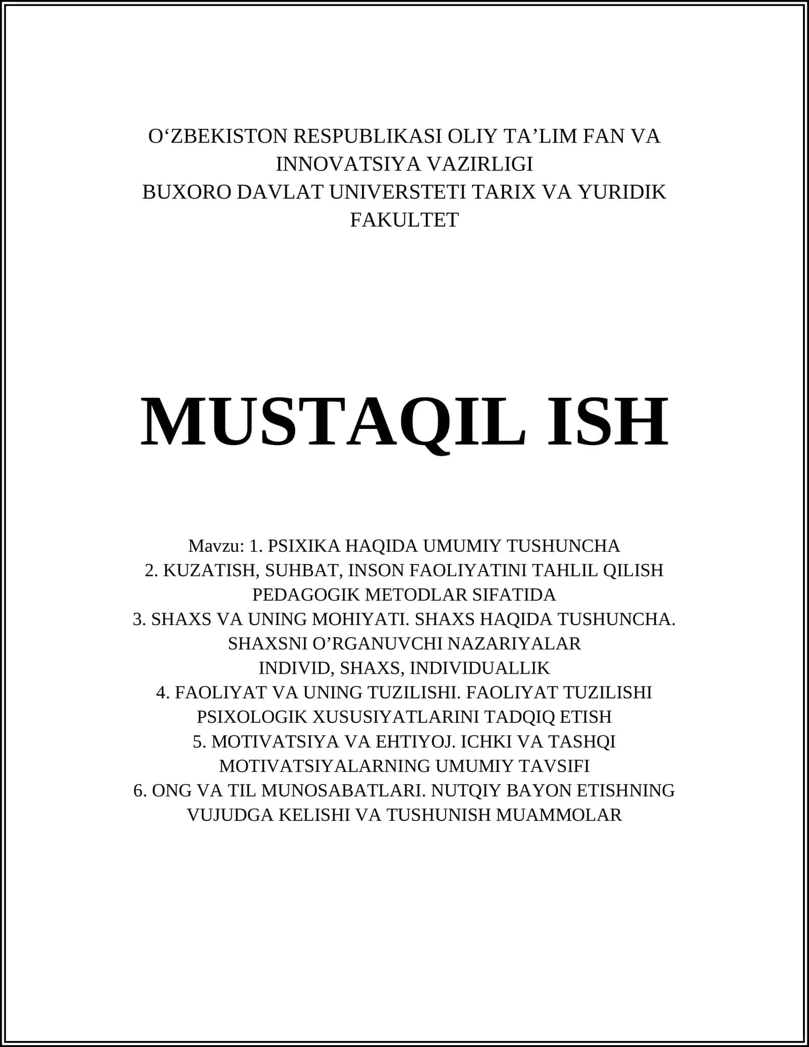 PSIXIKA HAQIDA UMUMIY TUSHUNCHA