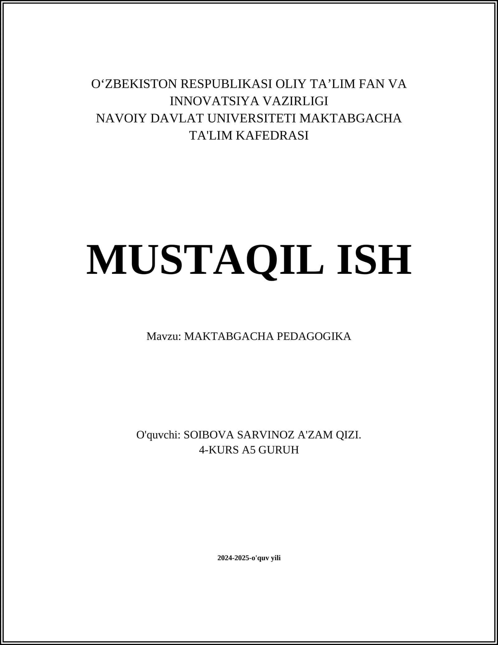 MAKTABGACHA PEDAGOGIKA