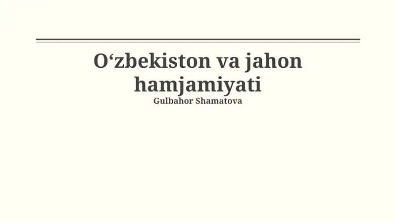 O'zbekiston va jahon hamjamiyati