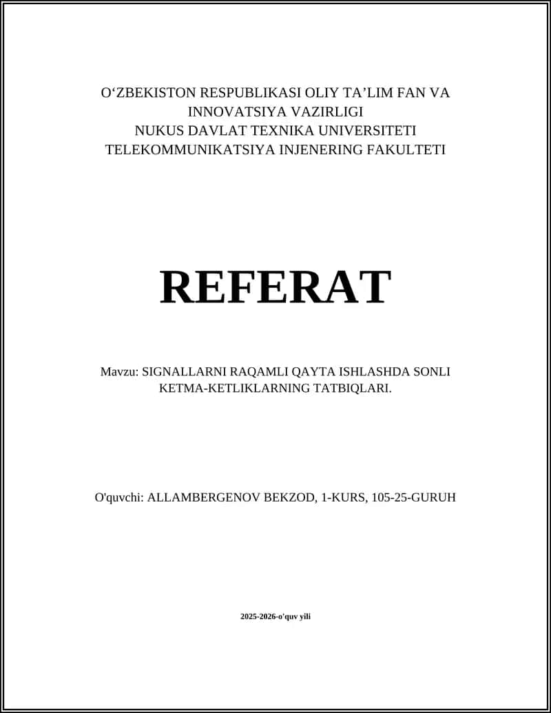 Raqamli ketma-ketliklar yordamida signallarni FIR va IIR filtrlash texnikalari