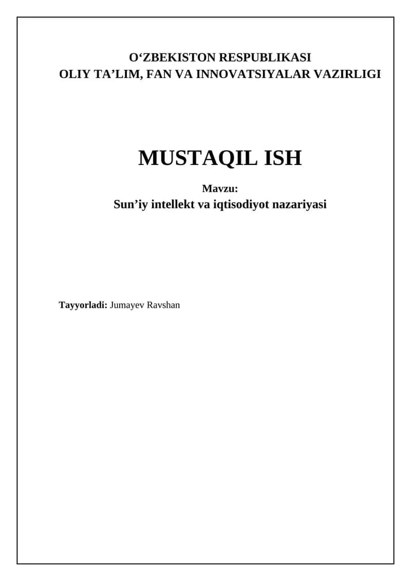 Sun'iy intellekt va iqtisodiyotga ta'siri