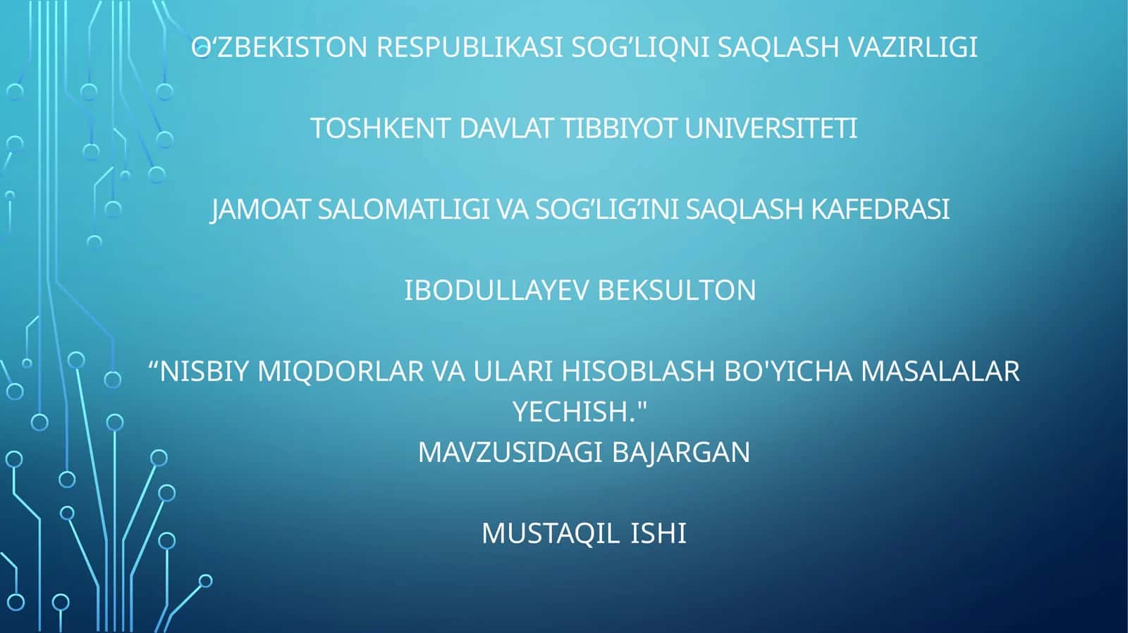 “Nisbiy miqdorlar va ulari hisoblash bo'yicha masalalar yechish.