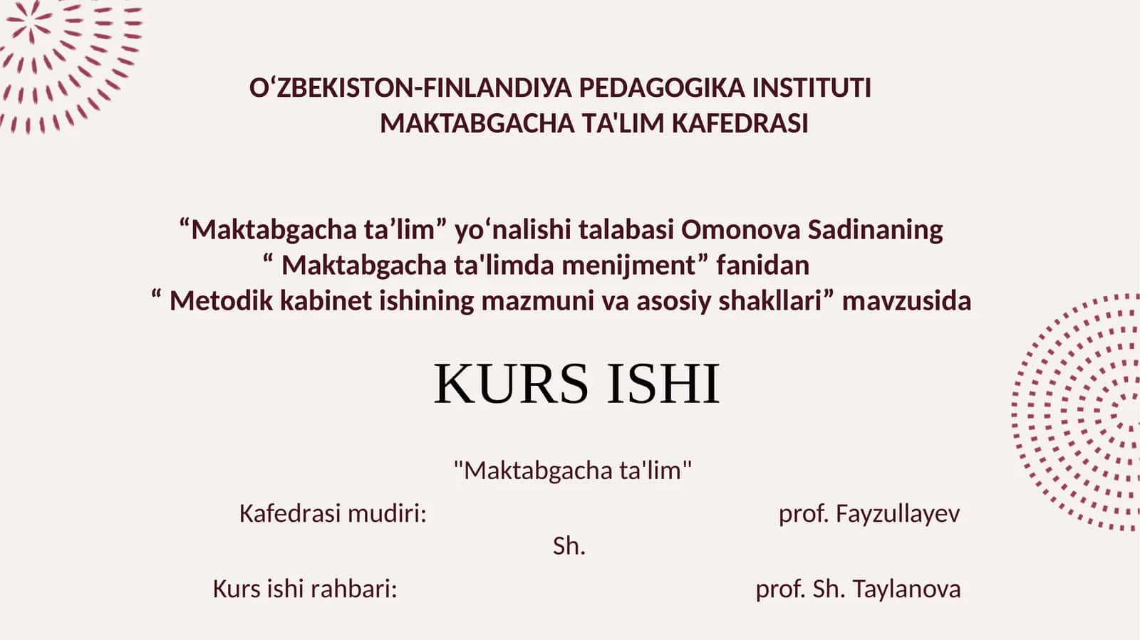 Metodik kabinet ishining mazmuni va asosiy shakllari