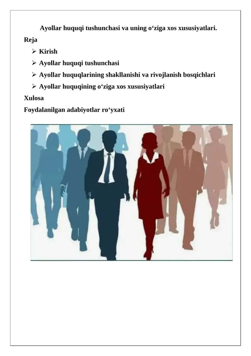 Ayollar huquqi tushunchasi va uning o‘ziga xos xususiyatlari