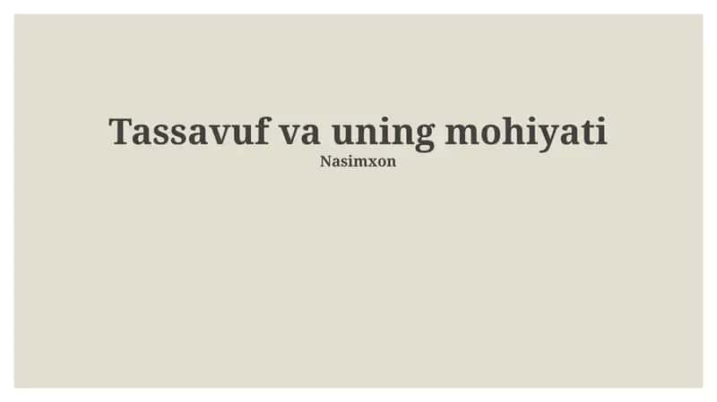 Tasavvuf va uning mohiyati