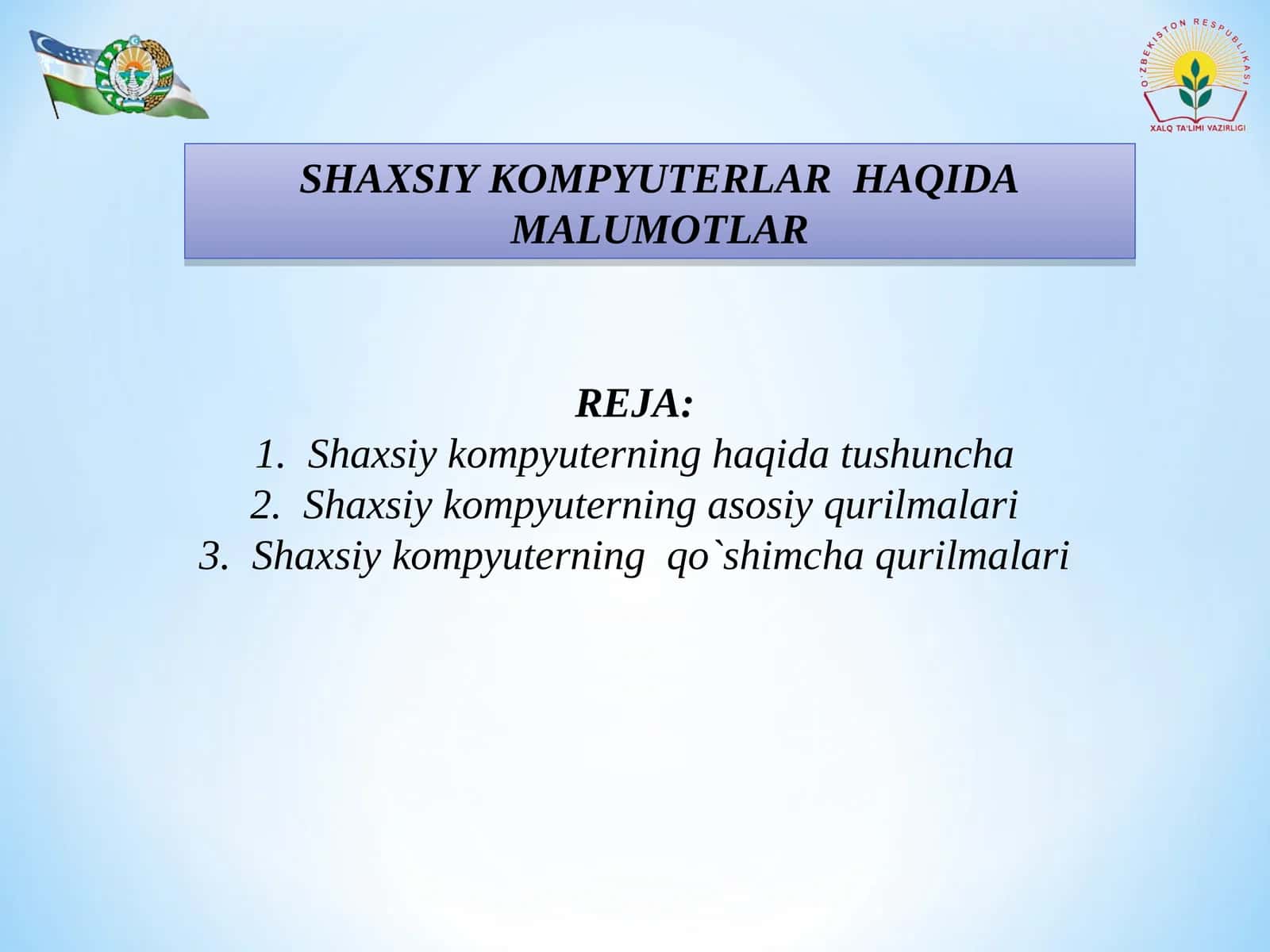 Shaxsiy Kompyuterlar Haqida Malumotlar