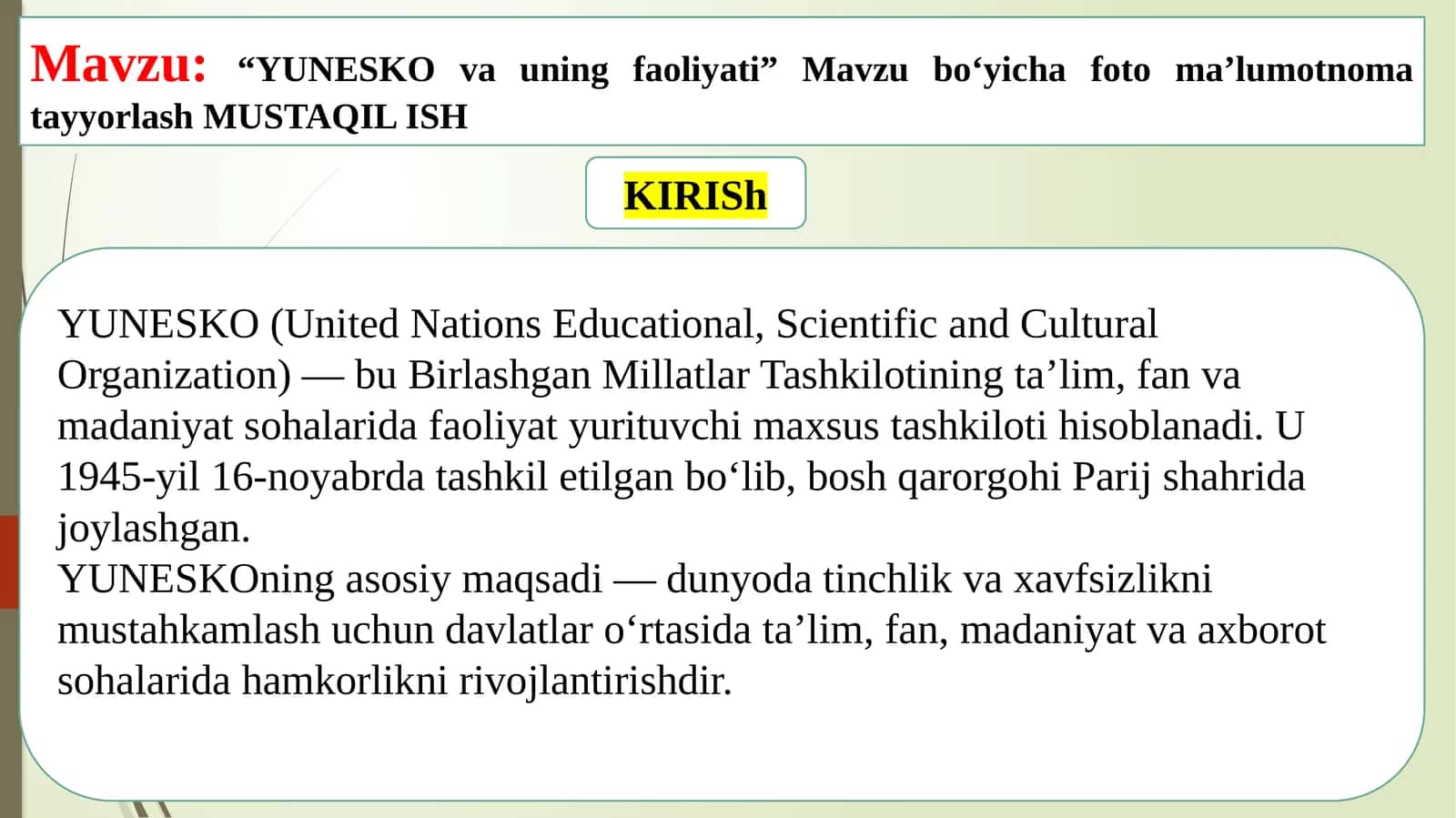 YUNESKO va uning faoliyati