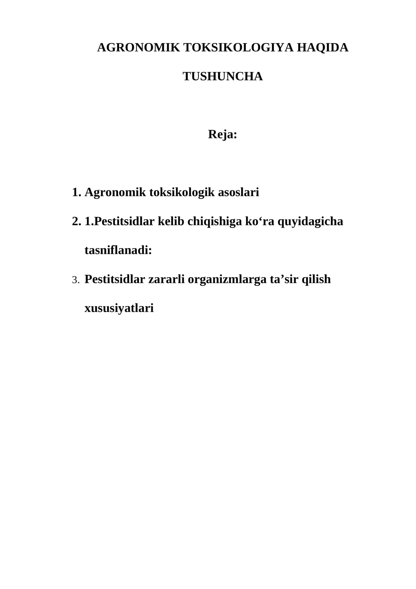 AGRONOMIK TOKSIKOLOGIYA HAQIDA TUSHUNCHA