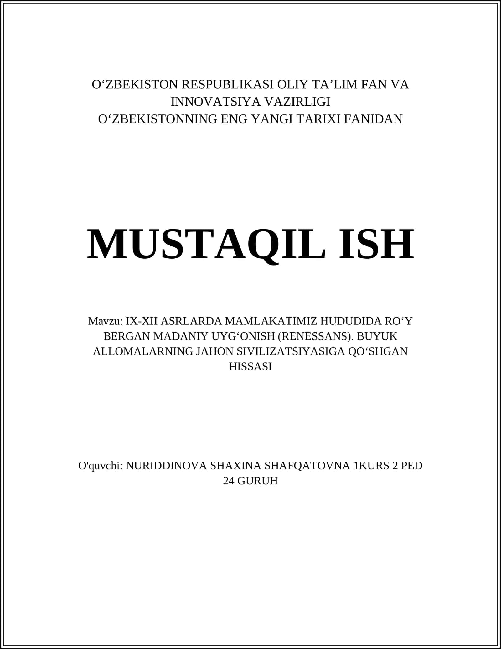 Erta Uyg‘onish davridagi madaniy o‘zgarishlar