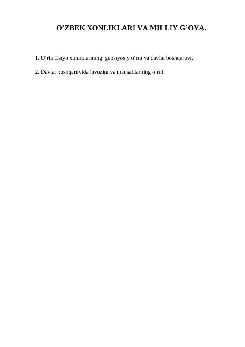 O‘ZBEK XONLIKLARI VA MILLIY G’OYA.